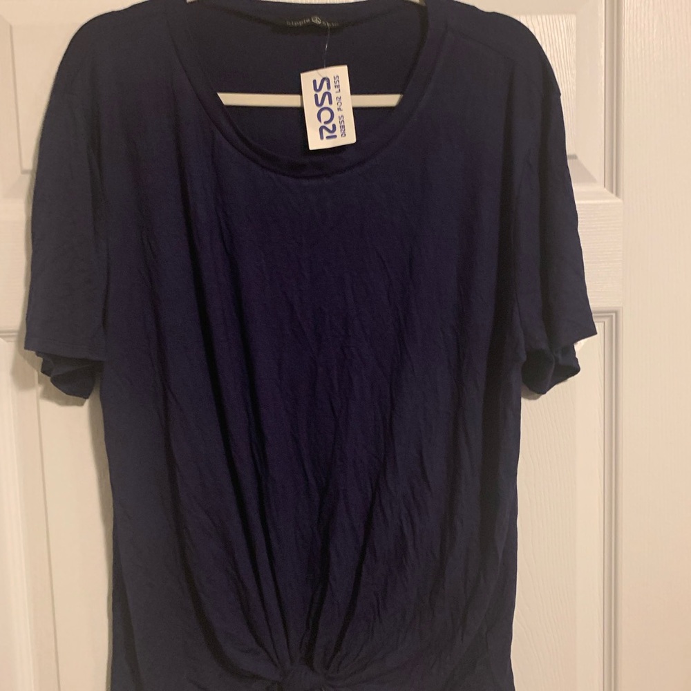 Hippie Chic 2X Blue Tie Front Short Sleeve Tee